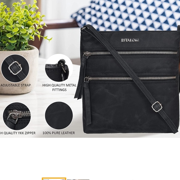 NWT Black Leather Cross Body Bag - Picture 3 of 5